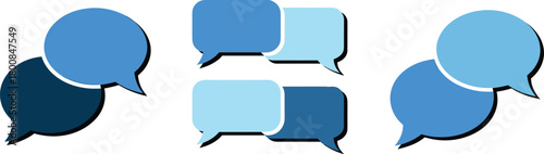Blue speech bubbles set: icons for communication, chat, dialogue, and messages