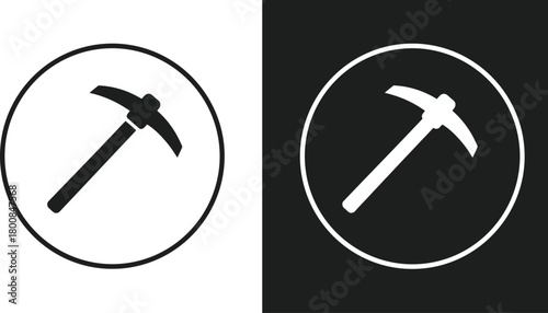 Pickaxe tool icon illustration, mining and construction concept, labor and industry symbol vector design in black and white minimal style