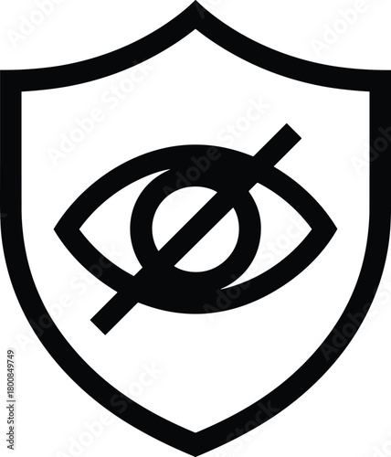 Privacy protection shield with hidden eye icon. confidential data security concept symbol
