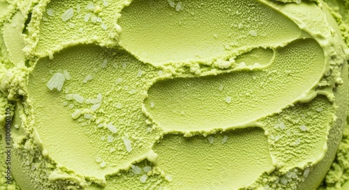 Matcha Ice Cream Close Up - A close up shot of matcha ice cream with salt crystals. Delicious dessert, refreshing treat