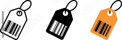 Three price tags with barcodes in black outline and orange on a white background