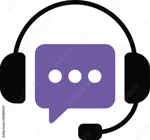 Headset with speech bubble and ellipsis icon depicting online chat support, customer service help.