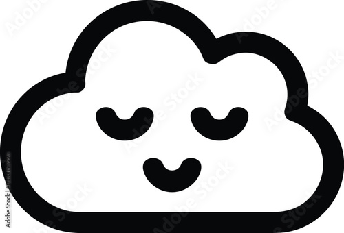 Smiling sleepy cloud icon representing peace, dreams, cloud computing, and good weather