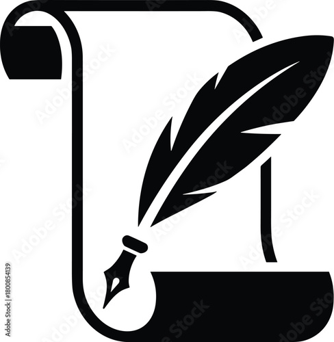 Quill pen writing on a scroll, a classic symbol of literature, education, and legal documents.