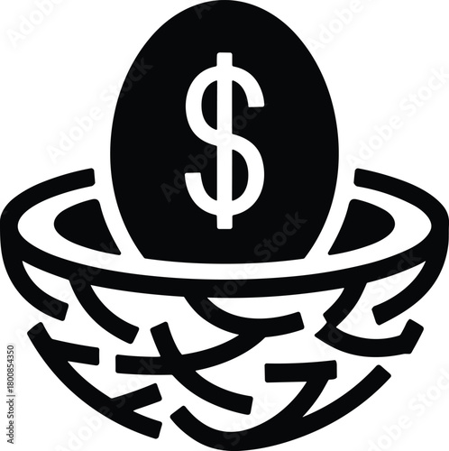 Dollar sign egg in nest representing financial growth, investment, savings, and security.