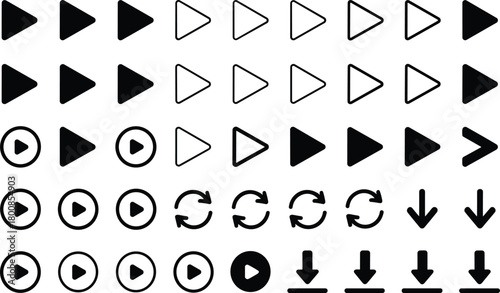 Play, next, refresh, and download vector icon set for media player interface design