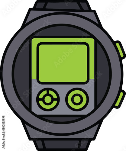 Wristwatch with a green screen face for digital design projects, showcasing custom animations, or promoting new technology in advertisements.