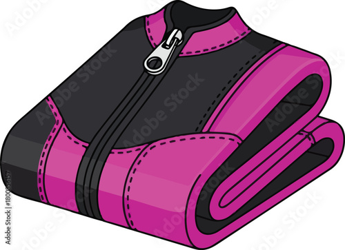 Folded wetsuit jacket with pink accents and zipper, perfect for water sports, surfing, diving, and beachthemed designs.