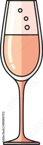 Bubbly glass of pink sparkling wine for romantic celebrations or elegant events, perfect for designs related to toast and celebrations.