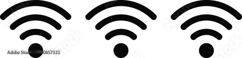 Wireless fidelity wifi symbol icon set representing strong connection and internet access on white background