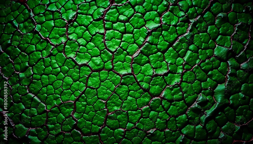 Naklejka premium Intricate network of veins, subtly bumpy surface, vibrant green hue, nature, plant