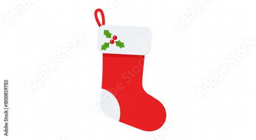 A vibrant red christmas stocking with holly berries isolated on, ideal for holiday decorations and seasonal greetings