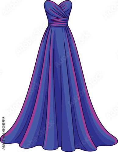 Elegant red silk evening gown on a white background for fashion and clothing design