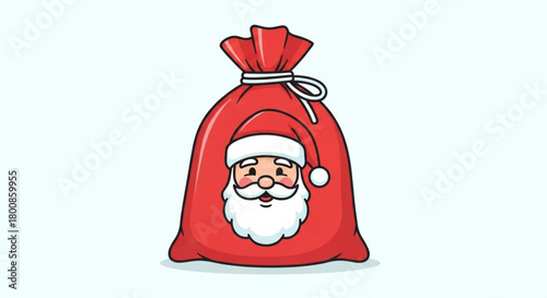 Red santas sack with santas face on it, isolated on, a symbol of christmas and the holiday season