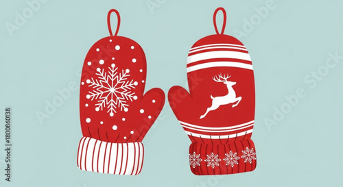 Festive christmas mittens with snowflake and reindeer designs, perfect for holiday warmth and style isolated on