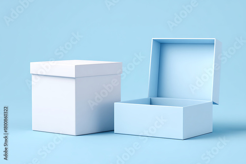Simple and Elegant Blue Gift Boxes Arranged on a Soft Blue Background for Stylish Presentations and Packaging