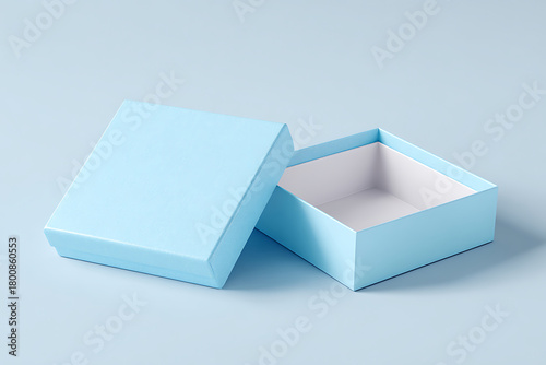 Open Blue Gift Box on a Light Background Revealing Empty Space Inside for Presents or Decorations