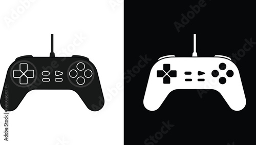 Retro gaming controller vector illustration in black and white, classic joystick design for video game console, entertainment, technology, and esports concept