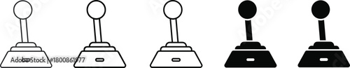 Retro joystick icon set, vintage gaming controller illustration, black and white vector design for arcade, console, and video game control concept
