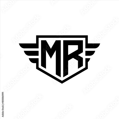 MR Logo vector image of initial shield with wing outline and simple shield
