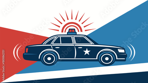 Law enforcement patrol car illustration with siren, embodying safety and protection, ideal for community outreach and public service campaigns