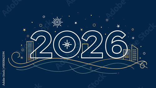 Celebrate the New Year with a stylish 2026 design featuring stars, cityscapes, and festive spirit for invitations, cards, and digital promotions