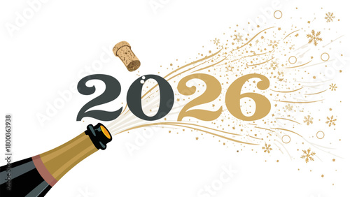 Celebrate 2026 New Year with festive champagne pop! Ring in the new year with joy and excitement, perfect for invitations and promotional designs