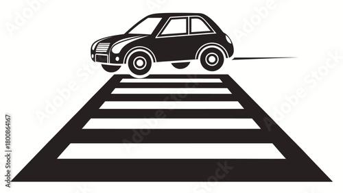 Stylized car crossing a pedestrian walkway, a simple design element for transportation safety, road rules and city planning, originally a scalable graphic