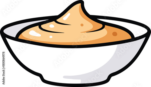 Creamy sauce in a white bowl with a dark rim isolated on a white background