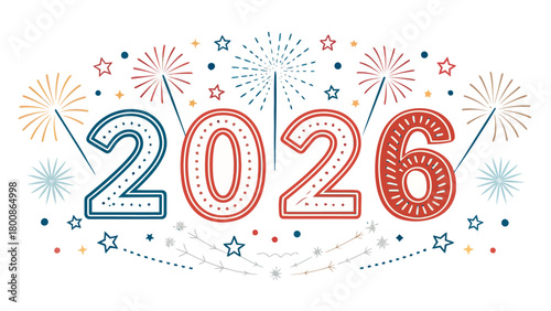 Celebrate 2026 with festive fireworks and stars, a vibrant design perfect for New Year's events, invitations, and social media campaigns with optimism