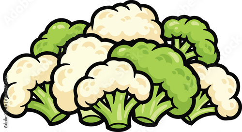 A Pile Of Broccoli And Cauliflower Vegetables With Green And White Colors Against A White Background