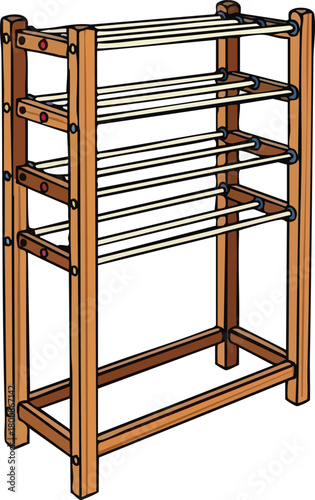 Wooden Shoe Rack with Multiple Shelves and Natural Lighting in a Studio Setting