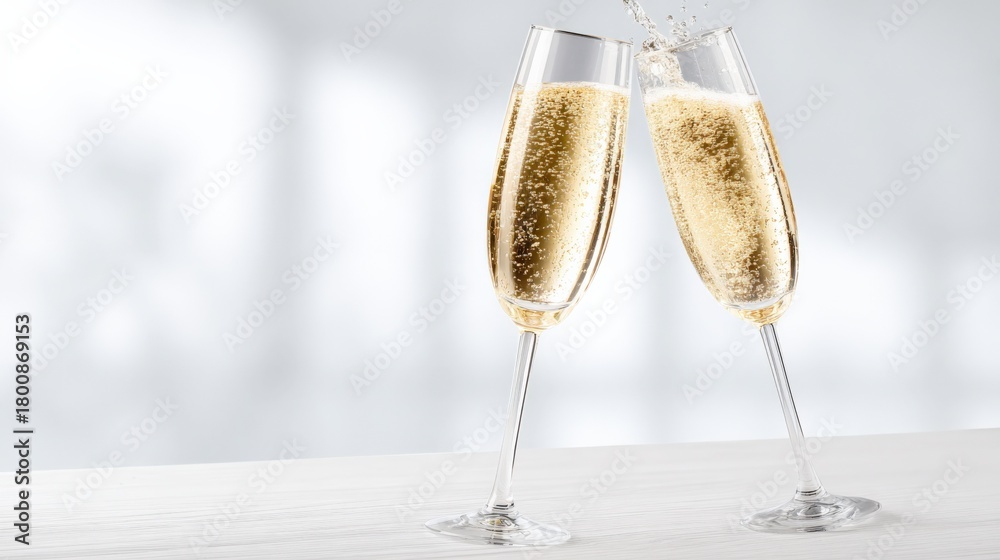 Fototapeta premium Elegant Champagne Toast: Celebration, Cheers, and Sparkling Wine in Flute Glasses for Festive Occasions