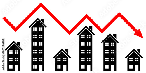 Decrease House Value Vector Ideal for financial, real estate, investment, and economic graphics symbolizing a fall in property value or financial loss