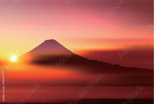 富士山　和柄　年賀状　背景	