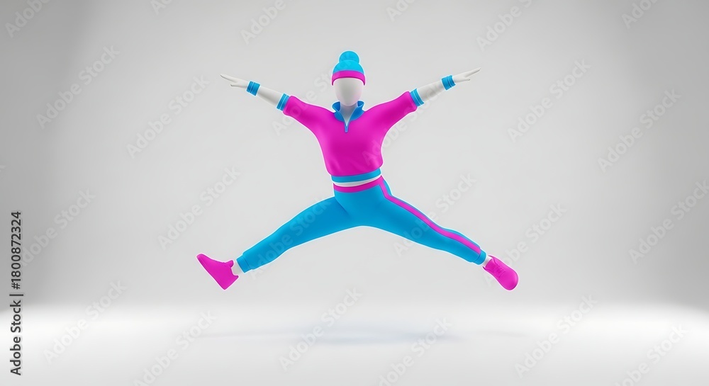 Fototapeta premium Energetic Dancer in Mid-Air with Vibrant Colors and Dynamic Pose.
