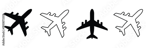 Airplane icons for travel designs and flight promotions today,Plane icon set. Airplane icon vector. Aircrafts flat style,Airport icon collection. Containing plane, boarding pass, traveler, duty free