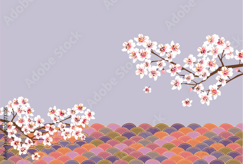 和柄　桜　年賀状　背景	