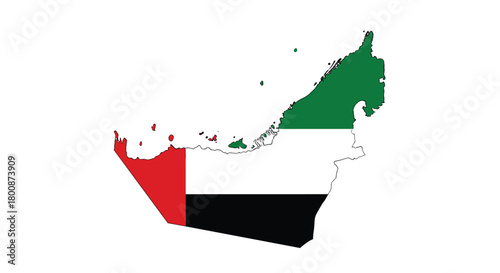 Map of the United Arab Emirates featuring its national flag colors, showcasing the country's geography and national identity.