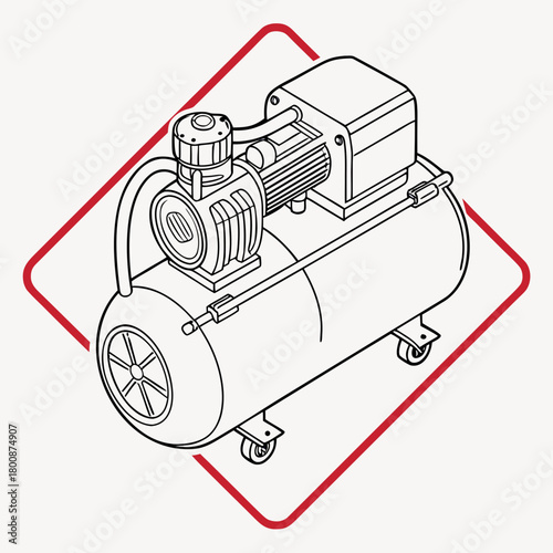 Illustration of an air compressor isolated on, a mechanical device that compresses air, typically used to power pneumatic tools and equipment