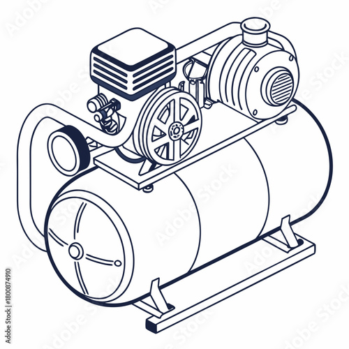 Illustration of an air compressor isolated on, a mechanical device that compresses air, typically used to power pneumatic tools and equipment
