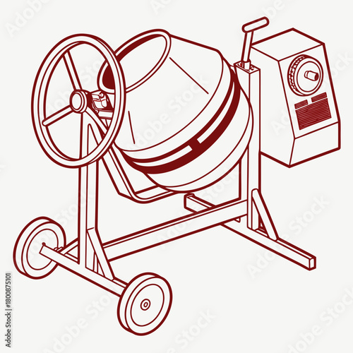 Illustration of a concrete mixer isolated on, a machine used to mix cement, sand, and water to create concrete, often used in construction sites