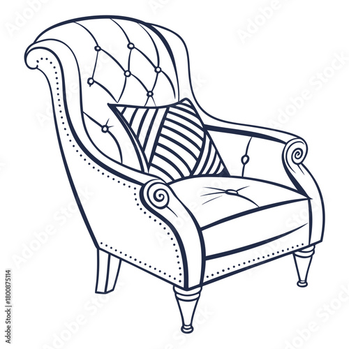 Illustration of an armchair isolated on, a comfortable seat with armrests, often upholstered and used for relaxation in living rooms