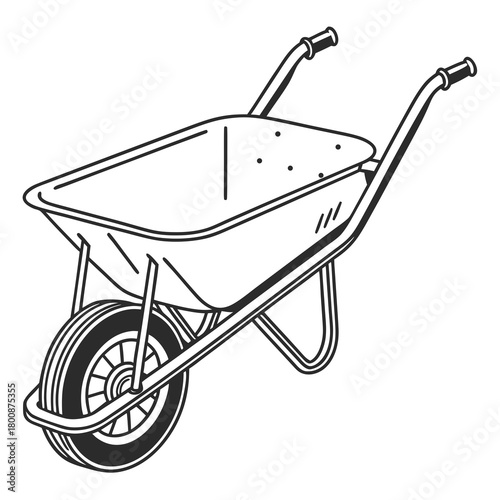 Illustration of a wheelbarrow, a onewheeled cart used for carrying small loads, isolated on a useful tool for gardening, construction, and landscaping