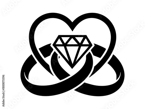 Elegant black wedding rings icon symbolizes unity, commitment, modern love, and celebration in a minimal, flat style for invitations and branding.