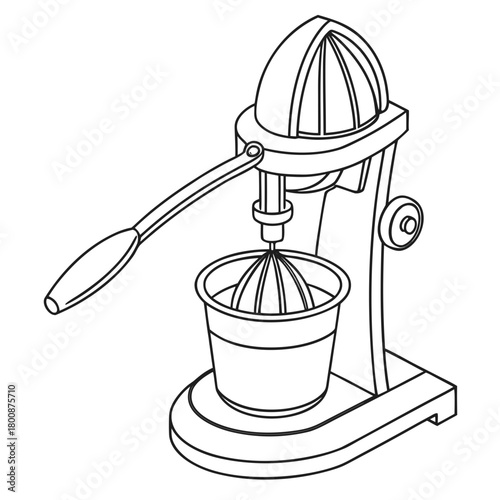 Illustration of a lever citrus juicer isolated on a manual kitchen tool for squeezing fresh juice with a lever and cup design