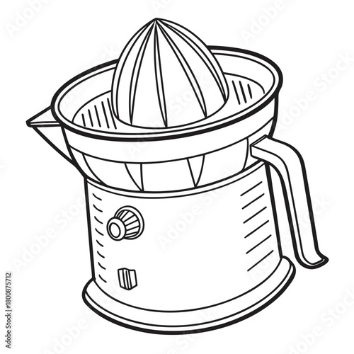 Illustration of an electric citrus juicer isolated on a simple kitchen appliance for making fresh juice with a knob and handle design