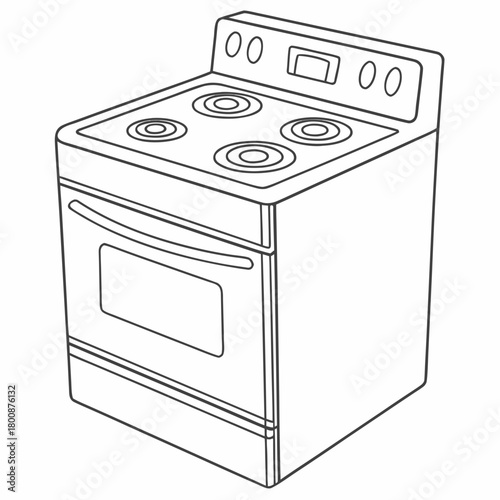 A simple line drawing of a stove isolated on the stove has four burners on top and an oven below the stove is a common kitchen appliance