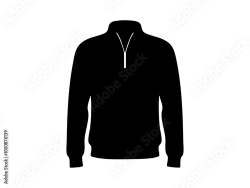 Minimal black zip pullover sweater, casual style, cozy fashion, clean outline, perfect for apparel branding or modern clothing design presentations.