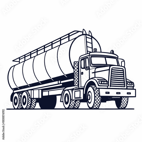 Illustration of a tanker truck isolated on the truck is drawn in a simple, clean style, with bold lines and minimal detail the tanker is large and cylindrical